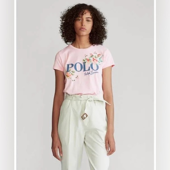 Polo Ralph Lauren Tops - Polo Ralph Lauren Pink Cross Stitch Floral Short Sleeve Cotton Shirt Size Large